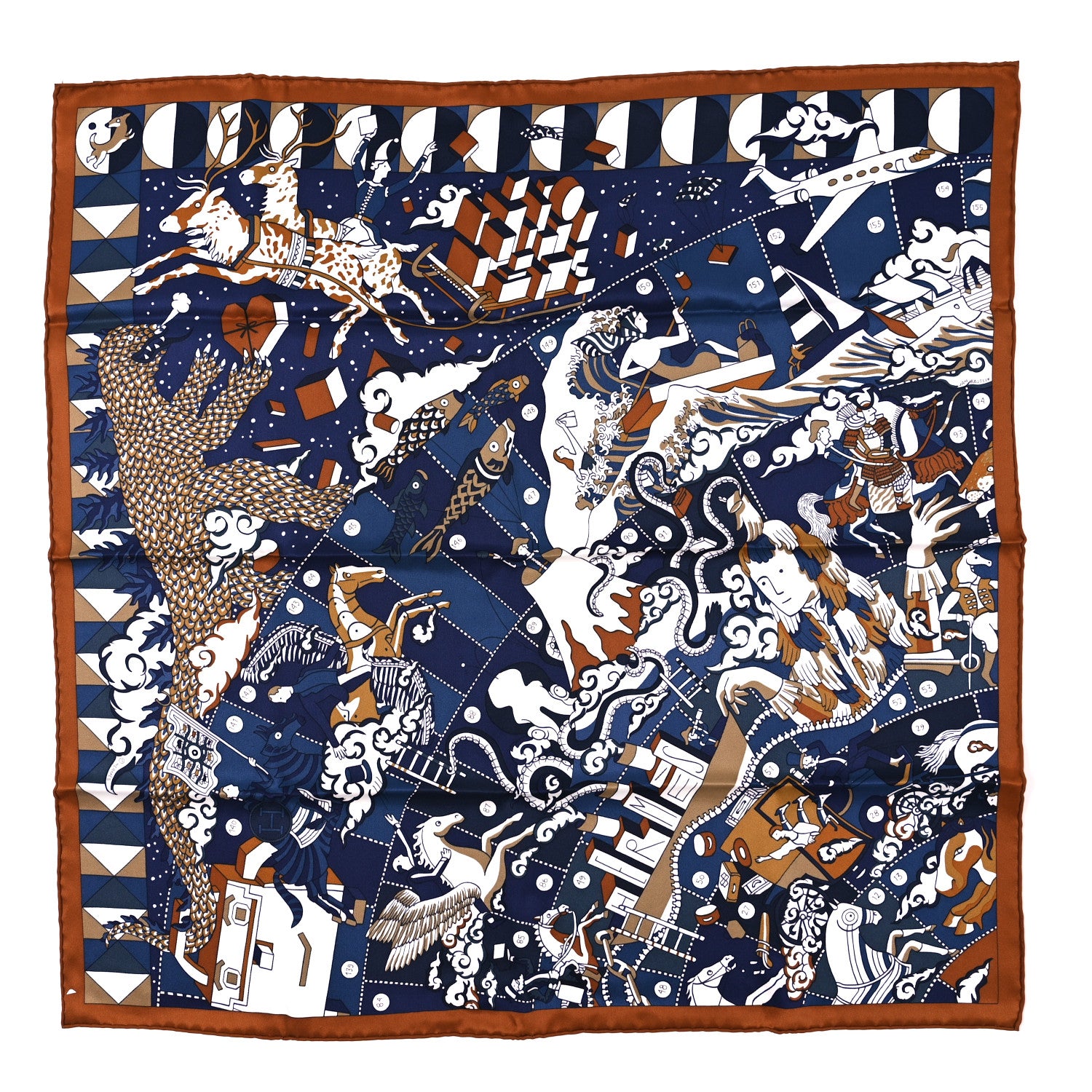 Hermes Silk Vintage L Epopee D Hermes Detail Scarf 70 Marine Caramel White 1 of 3