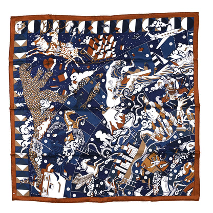 Hermes Silk Vintage L Epopee D Hermes Detail Scarf 70 Marine Caramel White 1 of 3
