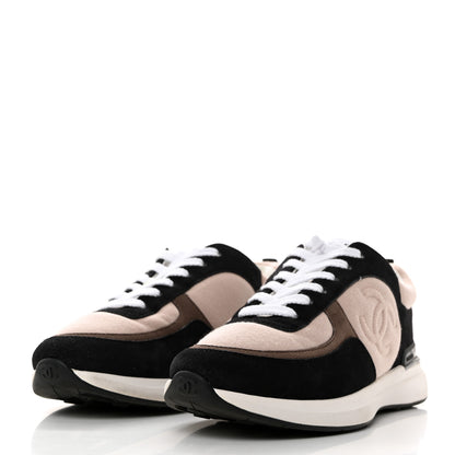Chanel Suede Calfskin Fabric CC Sneakers 39 Dark Grey Light Pink 4 of 9