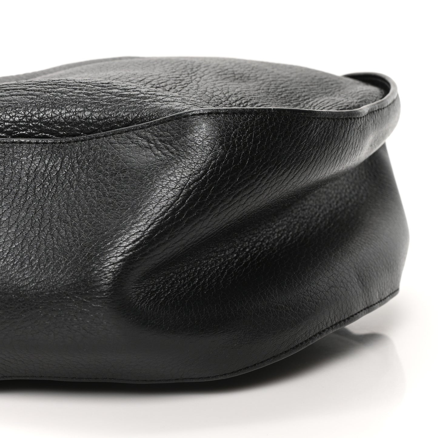 Grained Calfskin Drawstring Bucket Bag Black