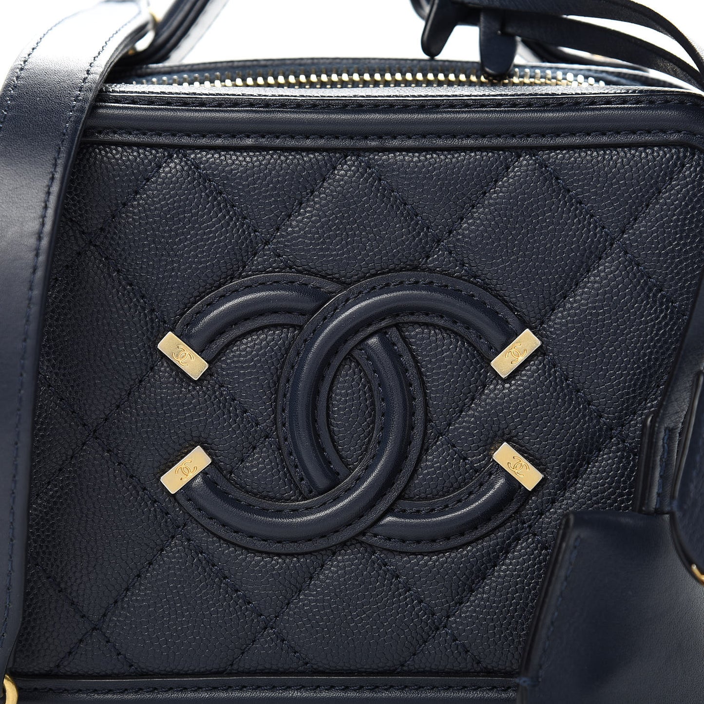 Caviar Quilted Small CC Filigree Vanity Case Navy