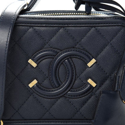 Chanel Caviar Quilted Small CC Filigree Vanity Case Navy 8 of 10