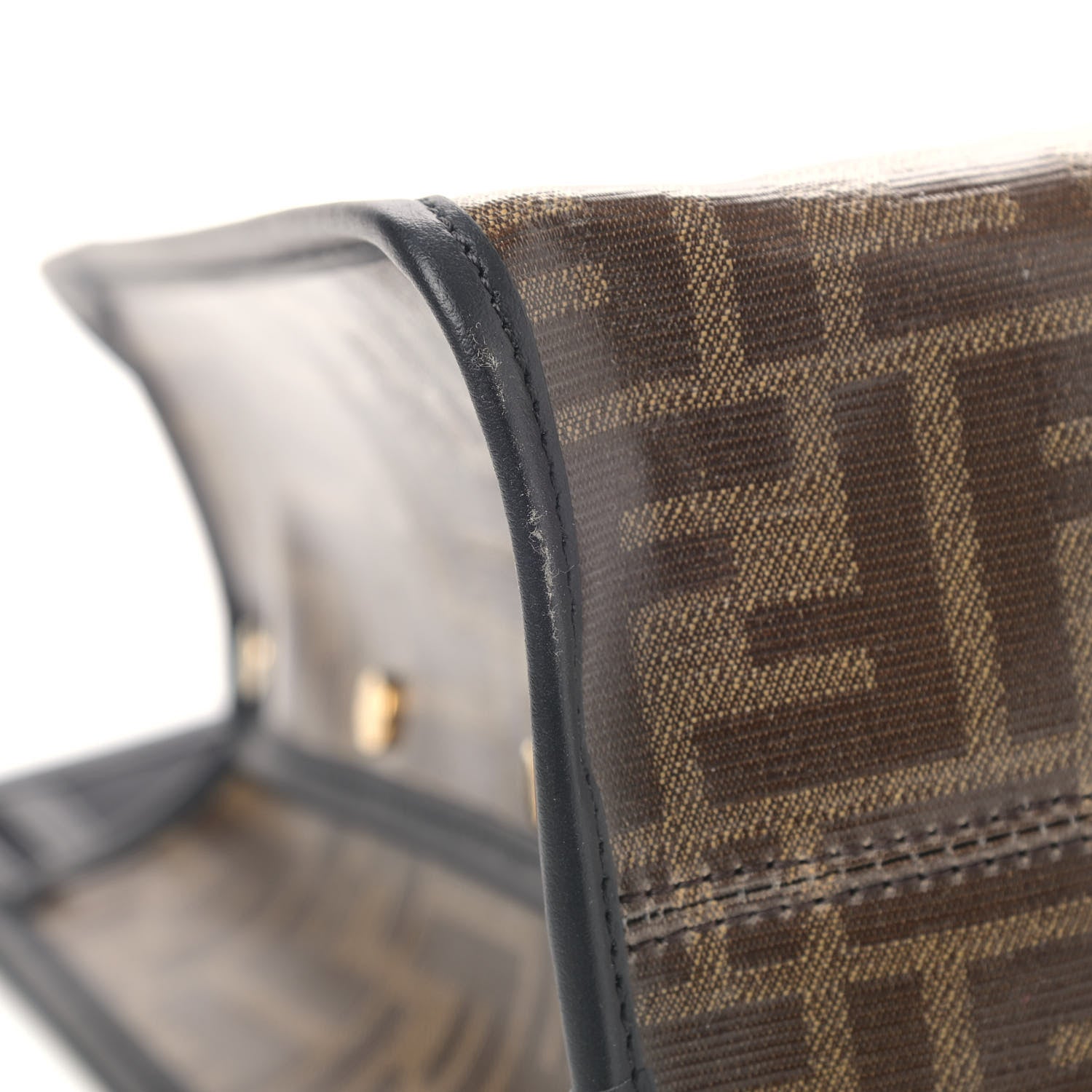 Fendi Glazed Fabric Vitello Century FF 1974 Stamp Patch Medium Peekaboo Defender Cover Mogano Panna Black 11 of 13