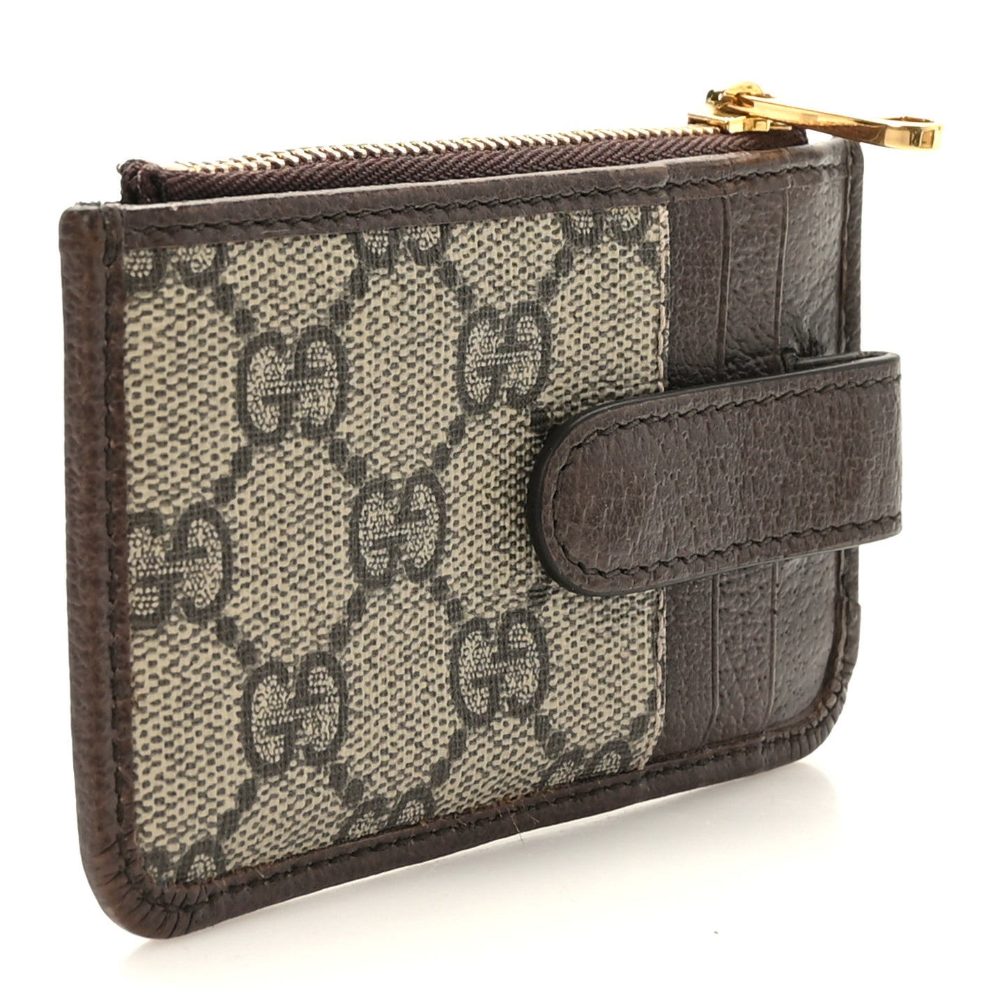 GG Supreme Monogram Web Ophidia Zip Card Case Brown