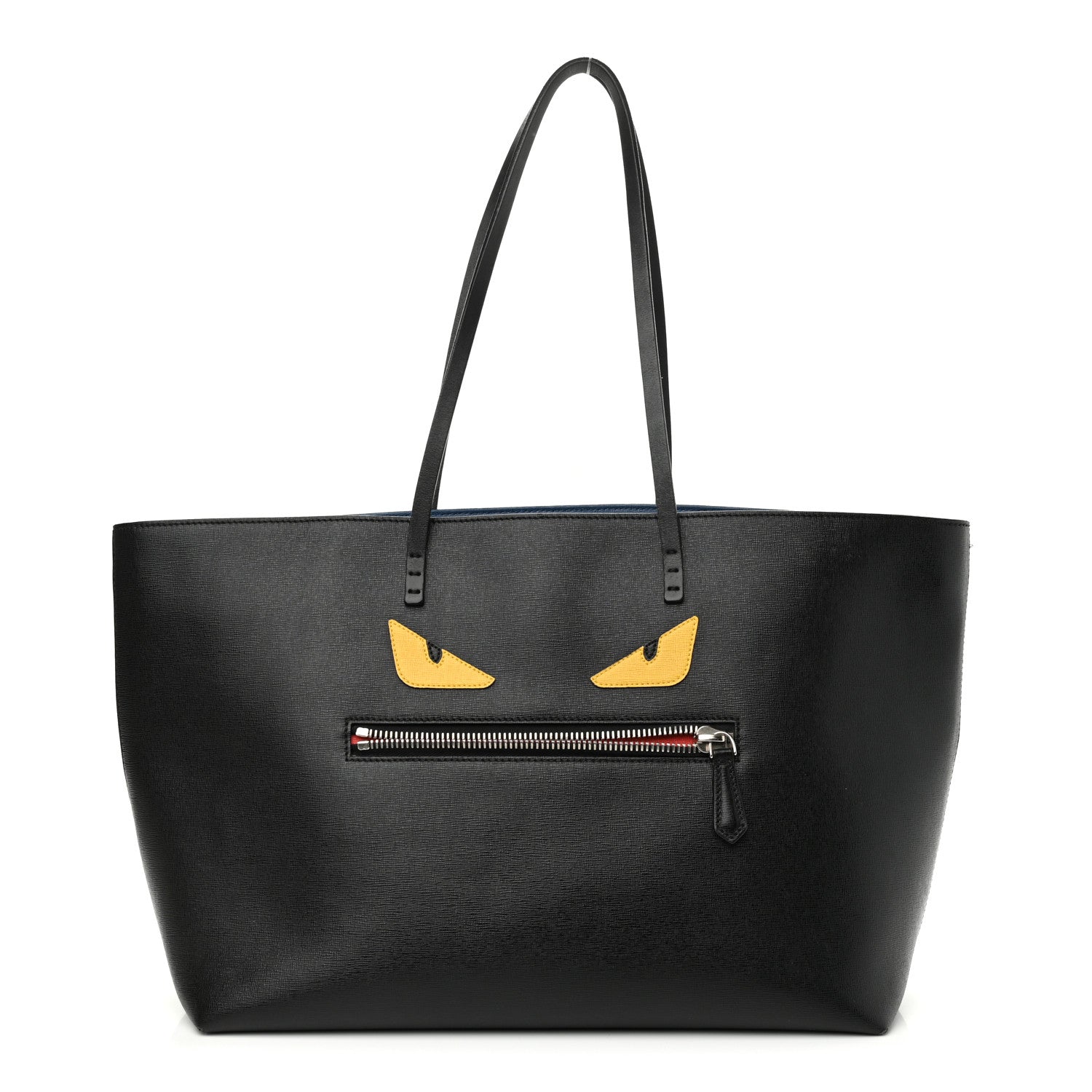 Fendi Vitello Elite Cuoio Monster Buggies Medium Roll Tote Black Multicolor Blue Cobalto 1 of 15