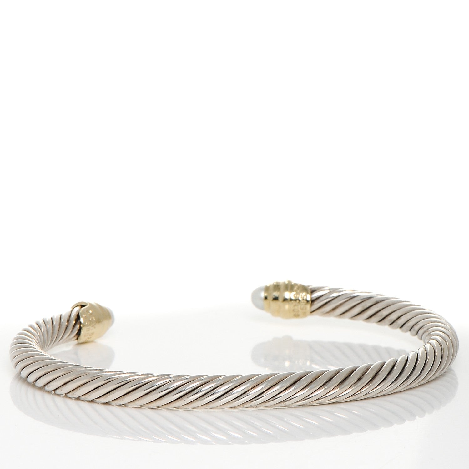 David Yurman Sterling Silver 14K Yellow Gold Pearl 5mm Cable Classics Petite Color Bracelet 3 of 5