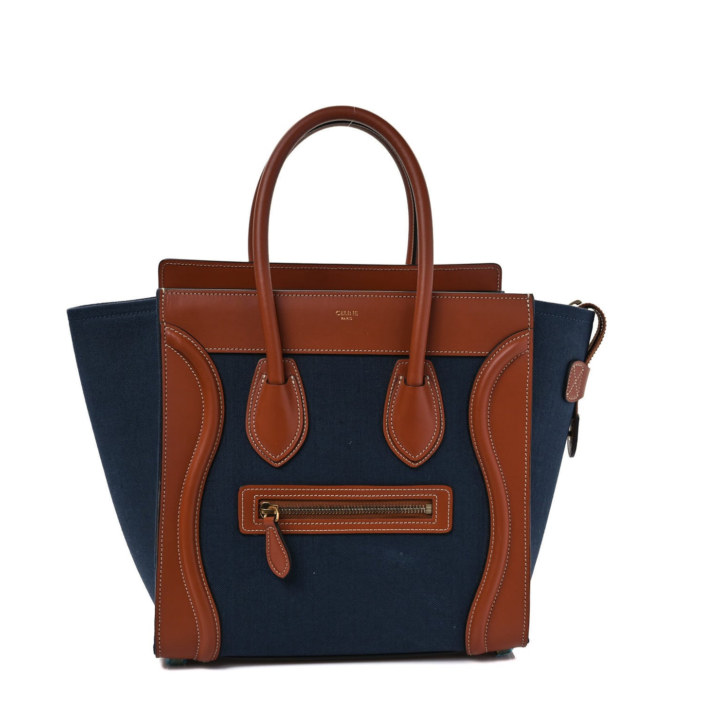 Textile Smooth Calfskin Micro Luggage Navy Tan