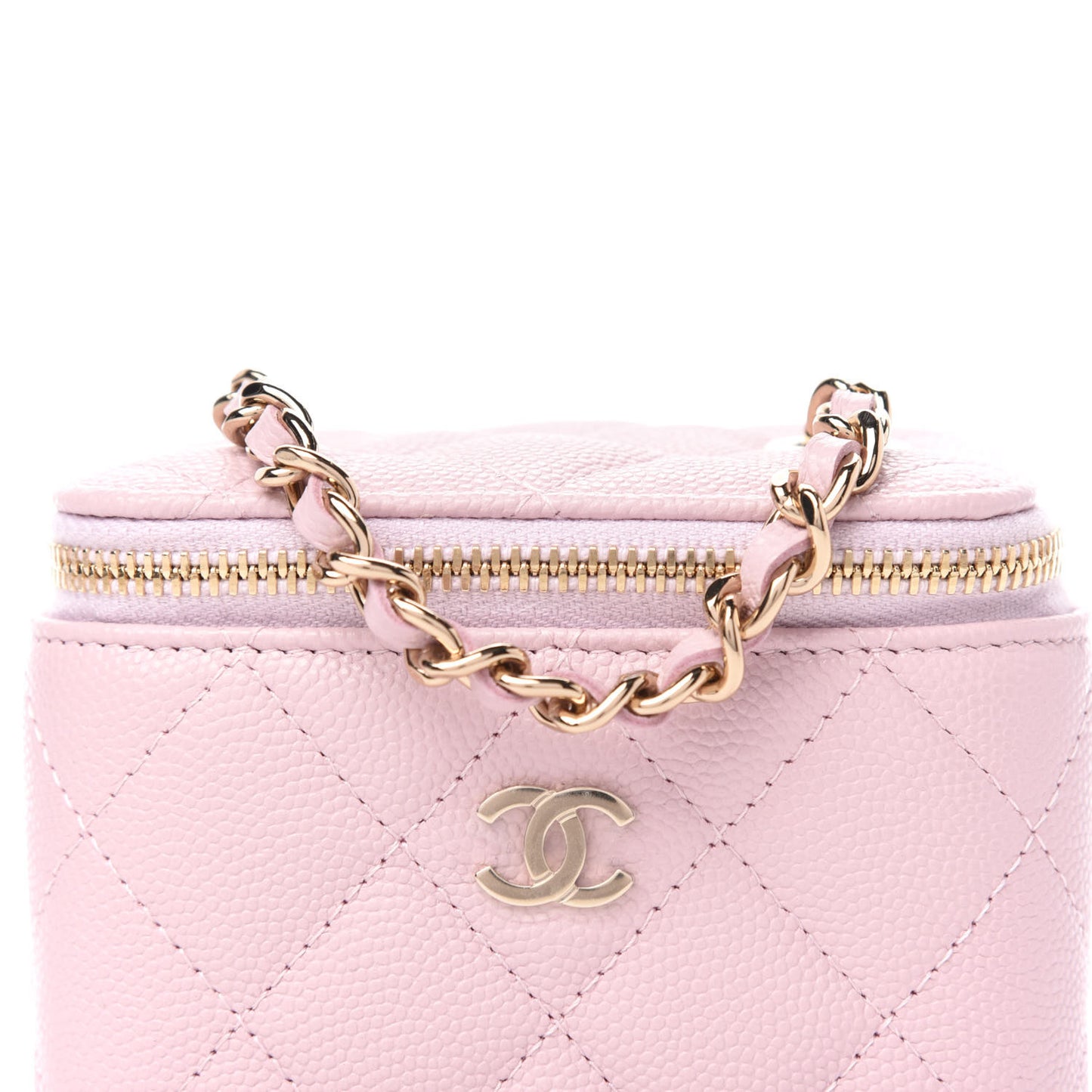 Caviar Quilted Mini Vanity Case With Chain Light Pink