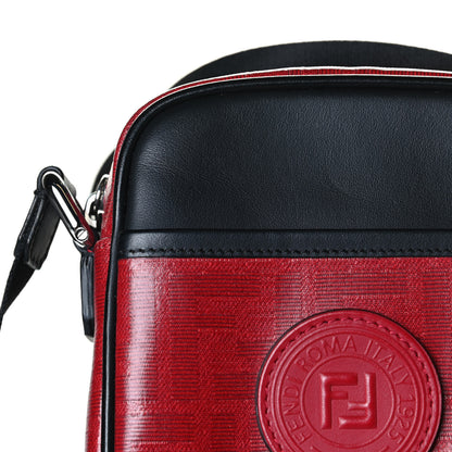 Fendi Glazed Fabric Vitello Century FF 1974 Stamp Patch Small Crossbody Messenger Rosso Black 6 of 7
