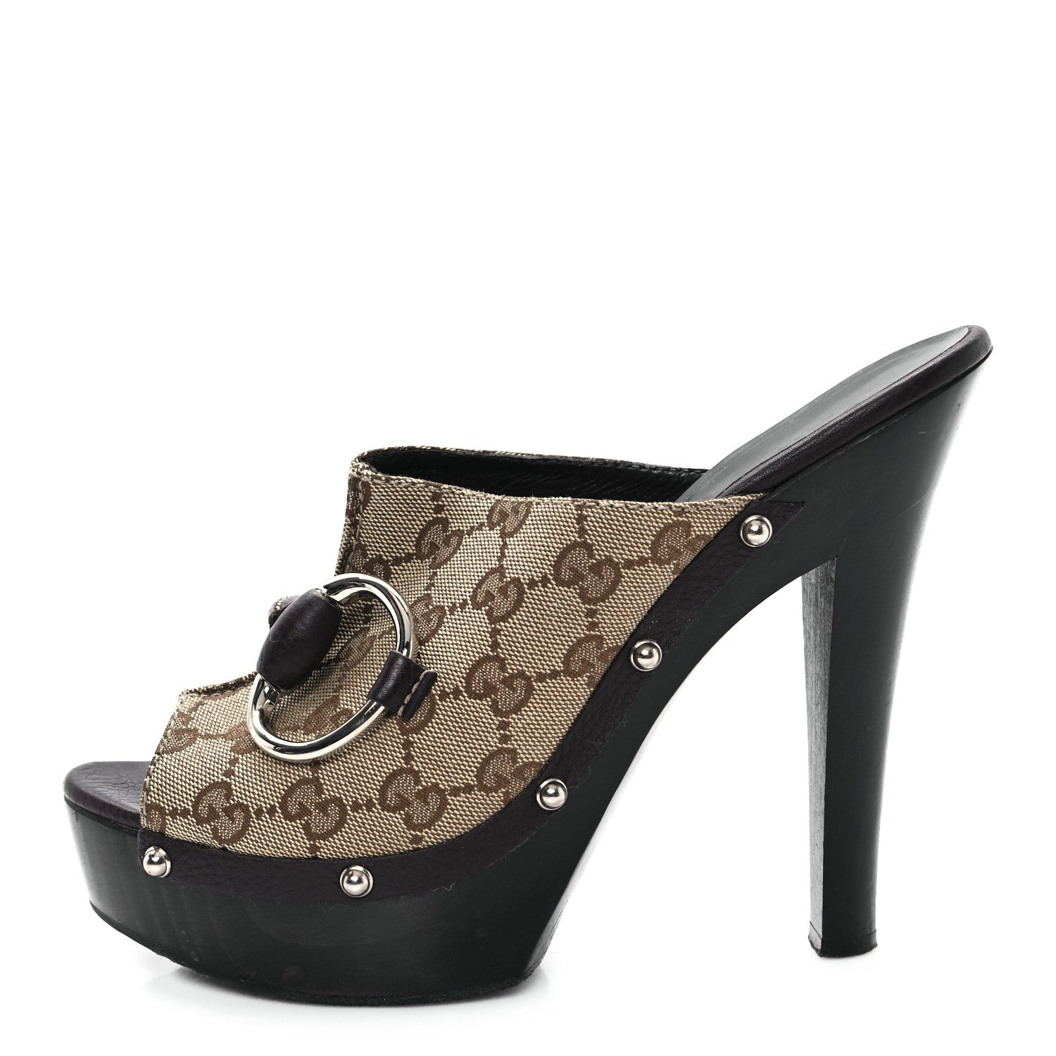 Gucci Monogram Cellarius Soft Calfskin Icon Bit Platform Clog High Heel Slide Sandals 40 Beige Ebony Cocoa 1 of 10
