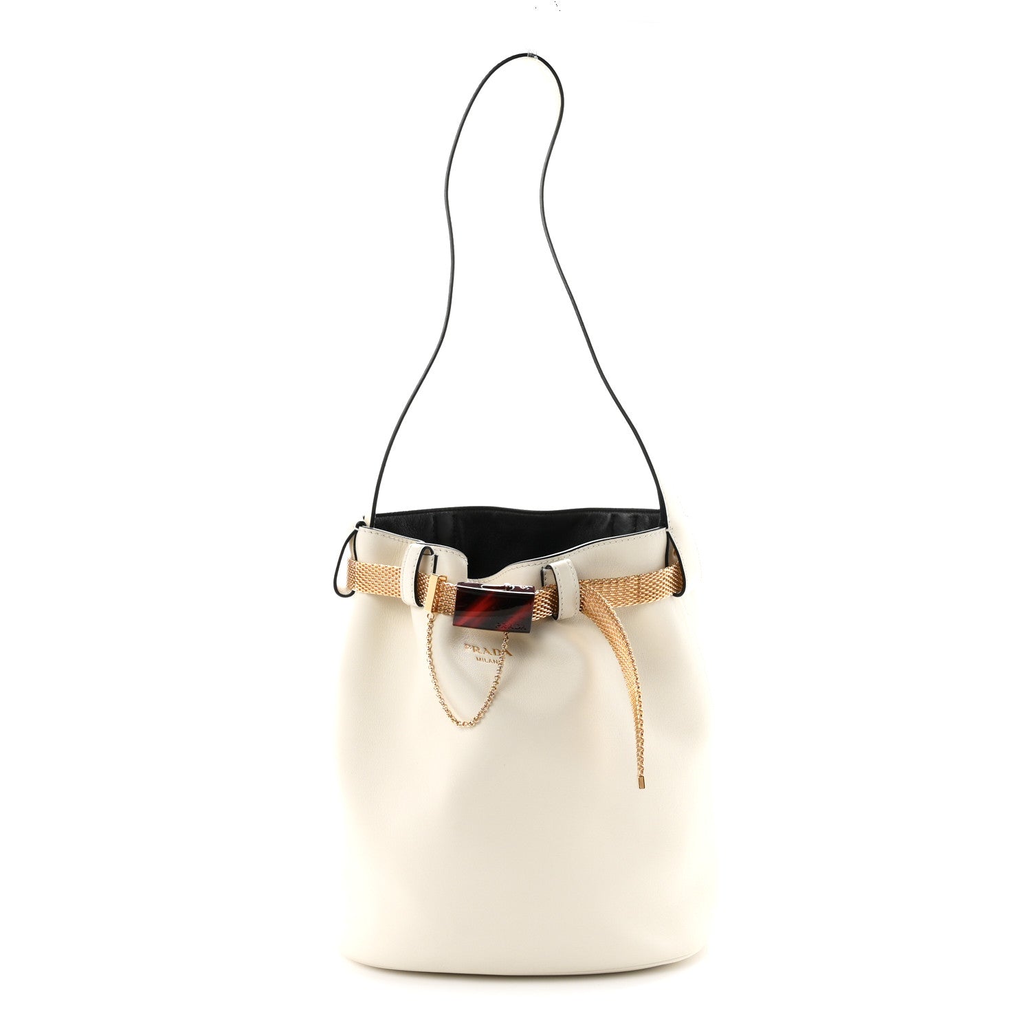 Prada Calfskin Buckle Bag With Jeweled Belt  White Black 1 of 10