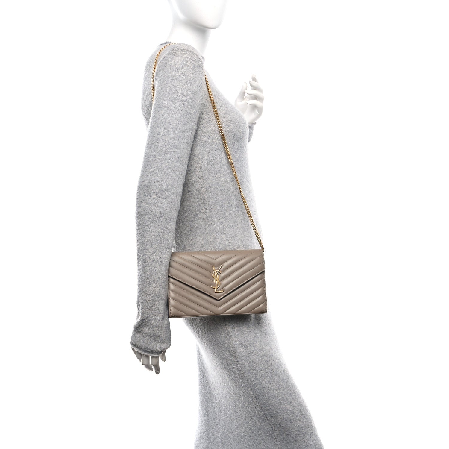 Saint Laurent Lambskin Matelasse Chevron Monogram Envelope Chain Wallet Vintage Peach 2 of 10