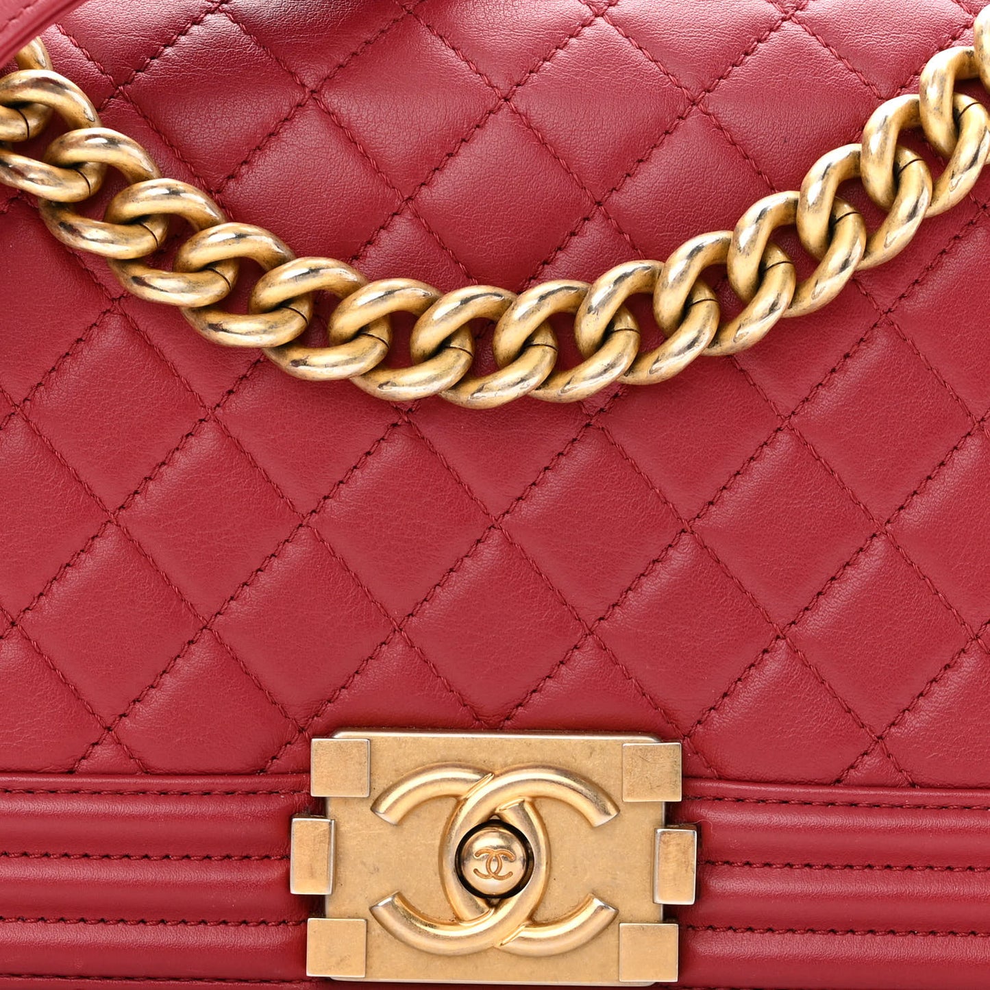 Calfskin Quilted Medium Boy Flap Red