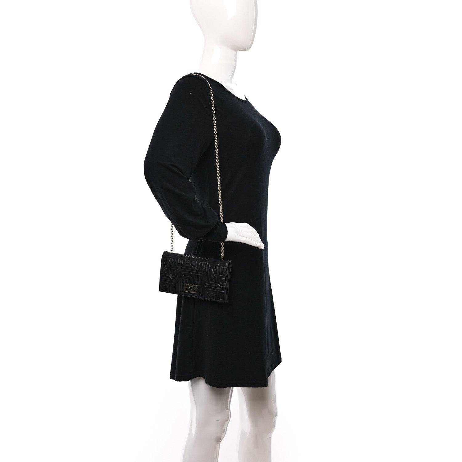 Fendi Nappa Logo Embossed Long Wallet On Chain Black 2 of 12