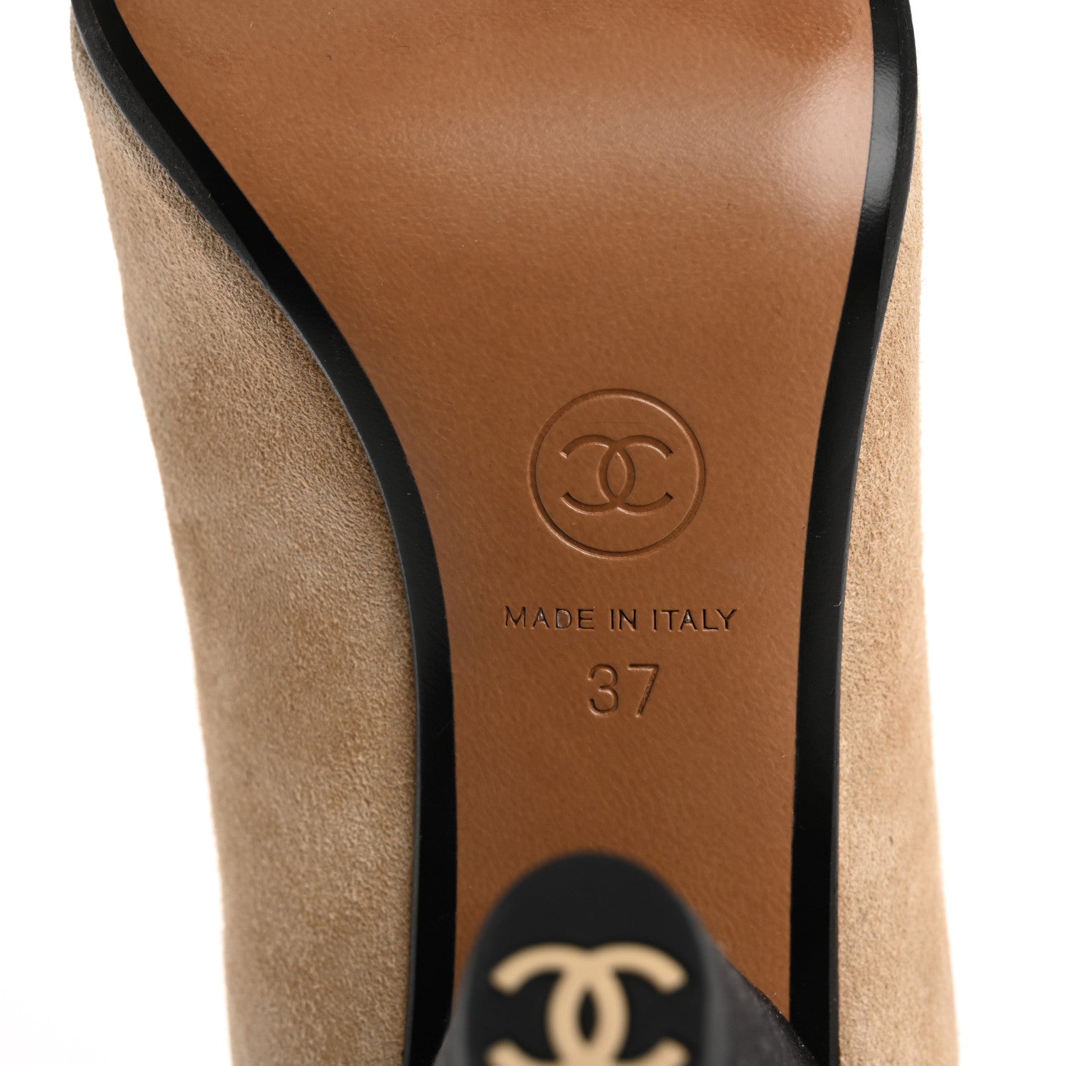 Chanel Suede Grosgrain Cap Toe CC Knee High Boots 37 Beige Black 7 of 11