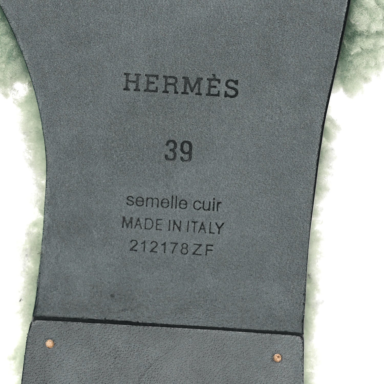 Hermes Woolskin Oran Sandals 39 Vert D’Eau 6 of 7