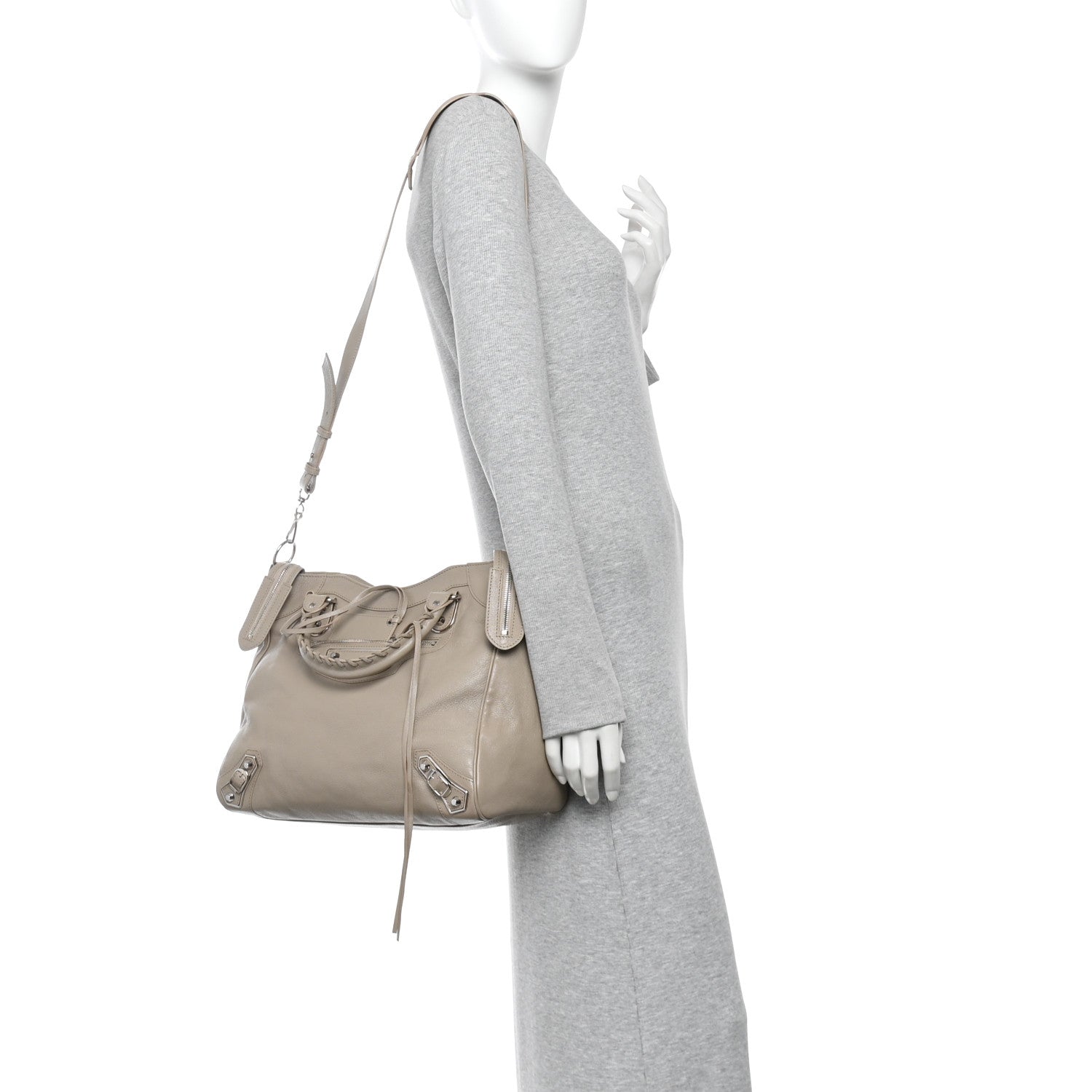 Balenciaga Chevre Silver Metallic Edge Hardware Velo Beige Dune Argille 2 of 11