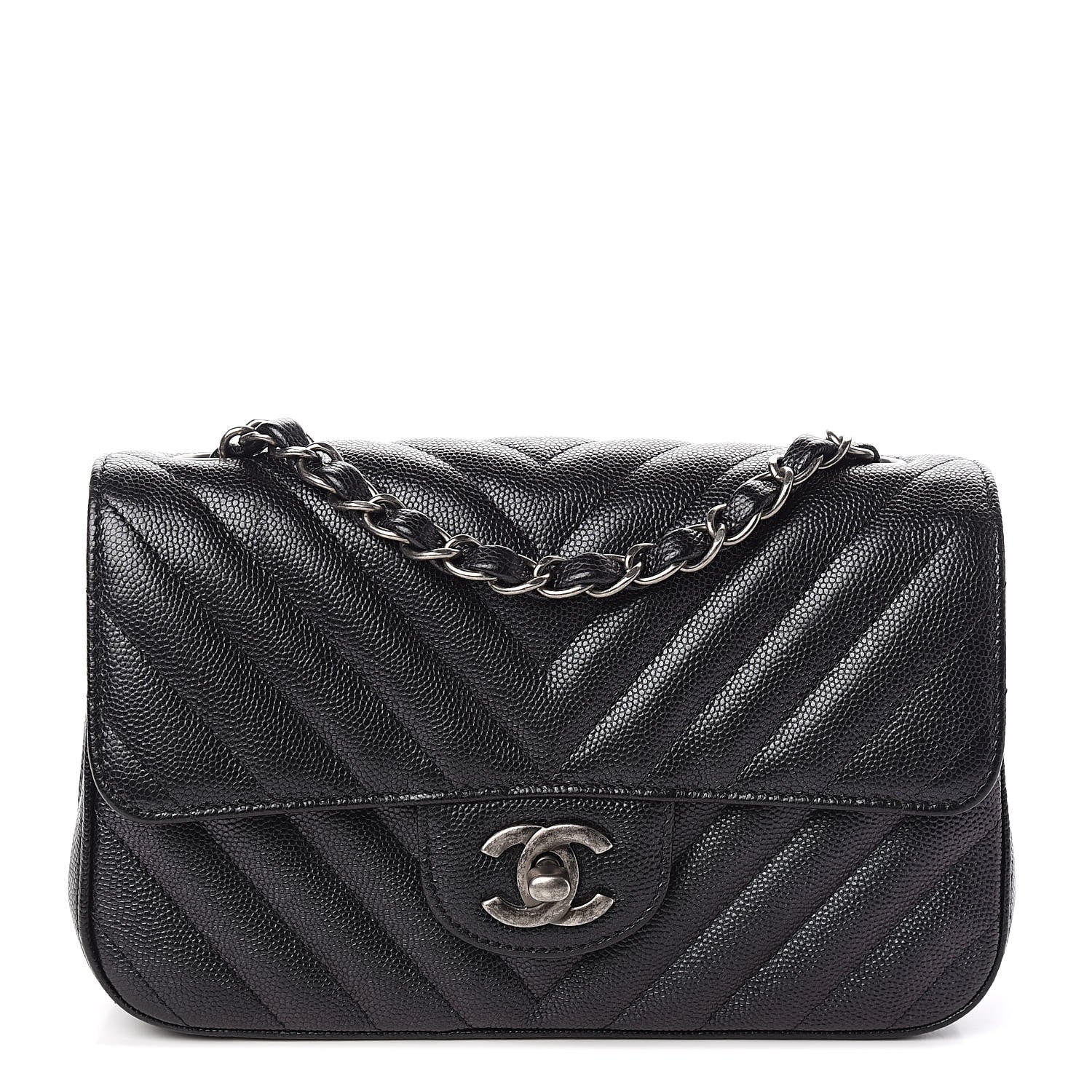 Chanel Iridescent Caviar Chevron Quilted Mini Rectangular Flap Black 1 of 12