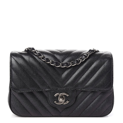 Chanel Iridescent Caviar Chevron Quilted Mini Rectangular Flap Black 1 of 12