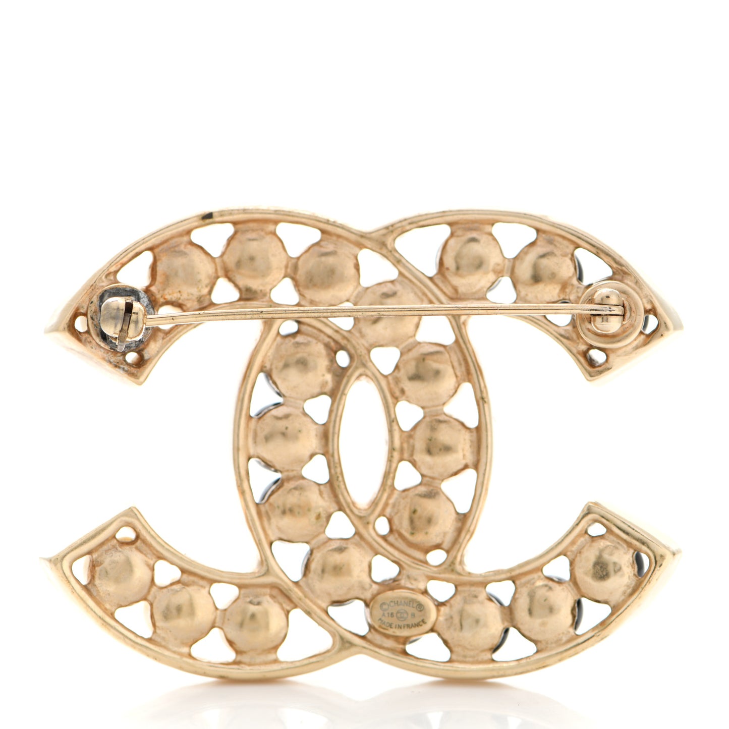 Pearl CC Brooch Gold Black
