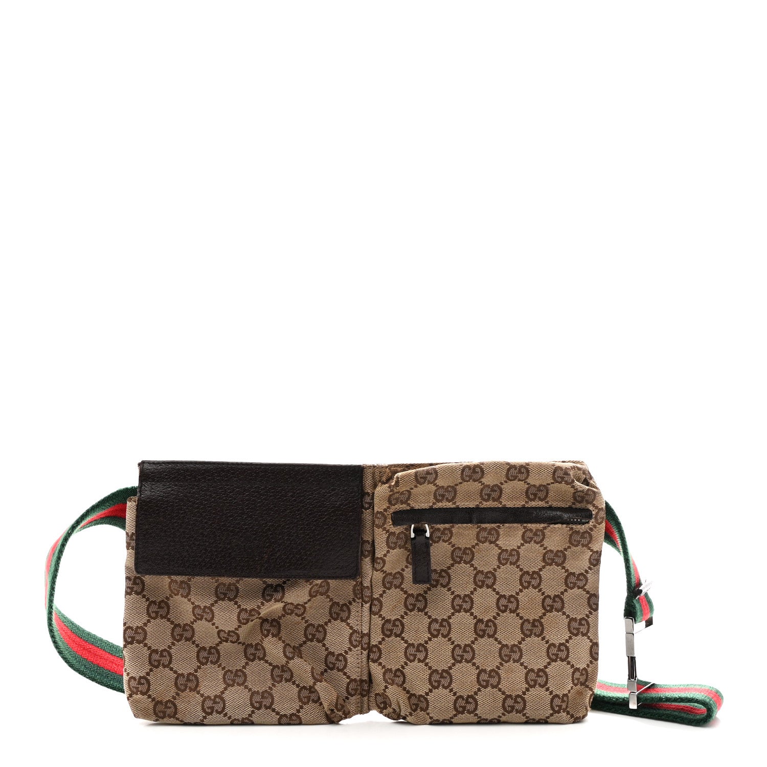 Gucci GG Monogram Web Double Pocket Belt Bag Dark Brown 1 of 9