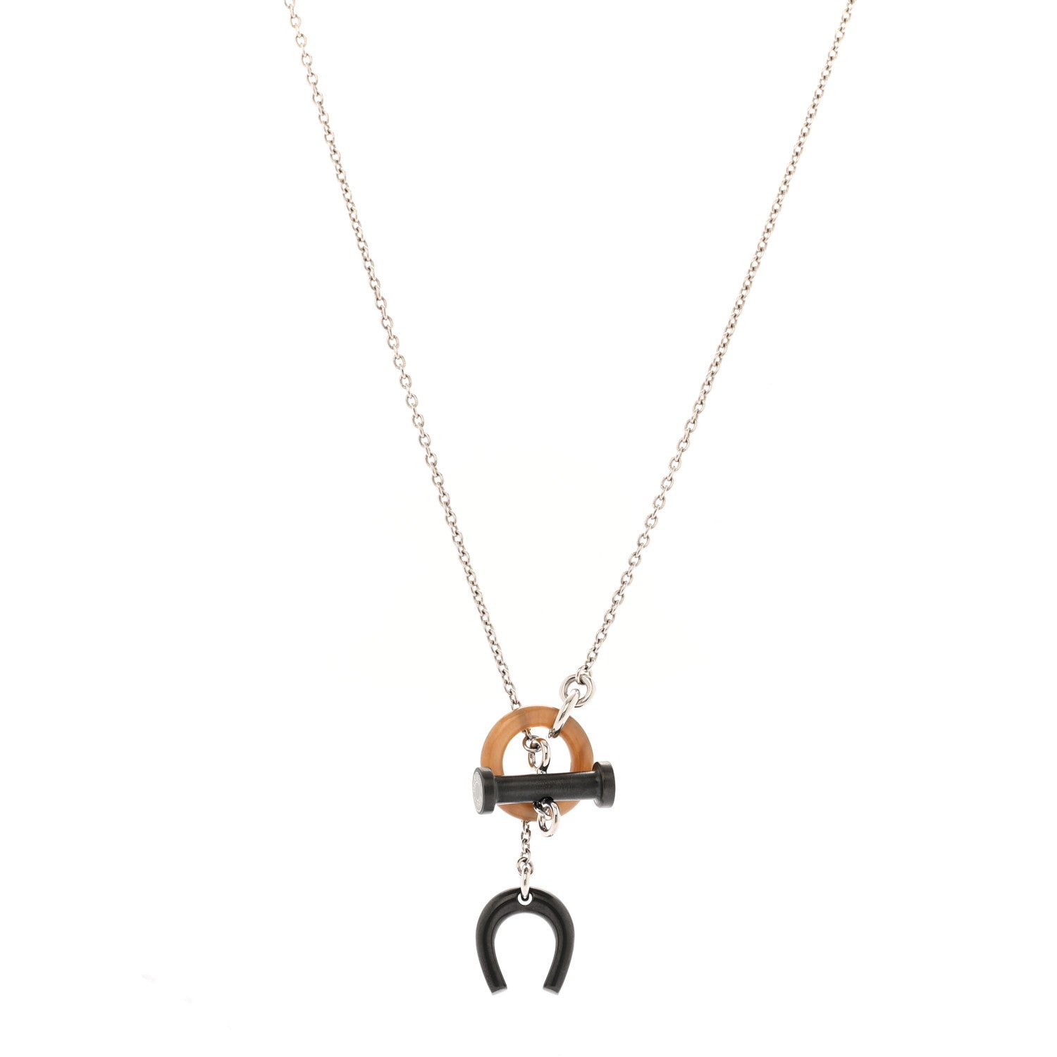 Hermes Palladium Buffalo Horn Mobile Equestre Necklace 1 of 6
