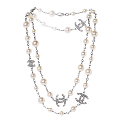 Chanel Crystal Pearl CC Long Necklace Silver 3 of 4