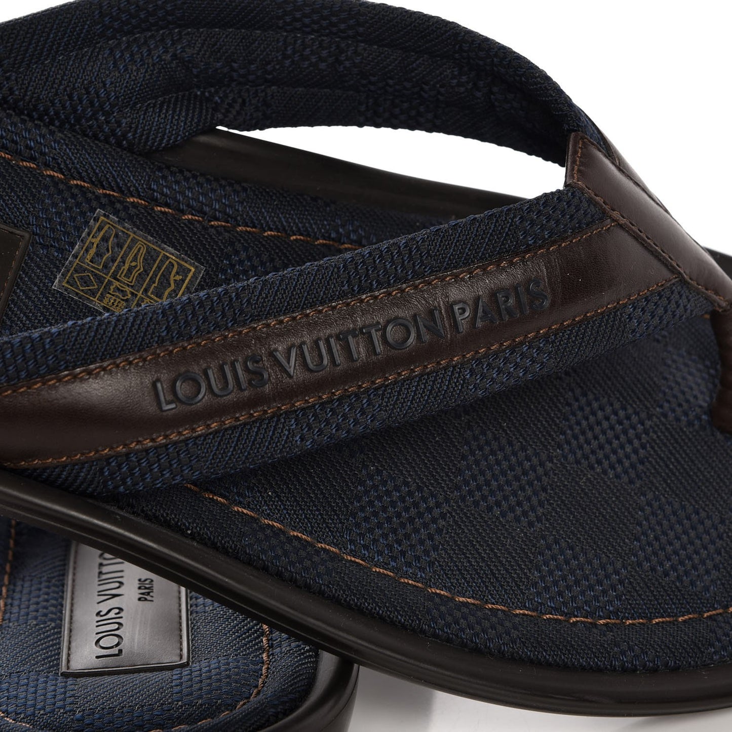 Mens Canvas Damier Tulum Thong Sandals 11 Navy Brown