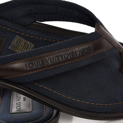 Louis Vuitton Mens Canvas Damier Tulum Thong Sandals 11 Navy Brown 8 of 8