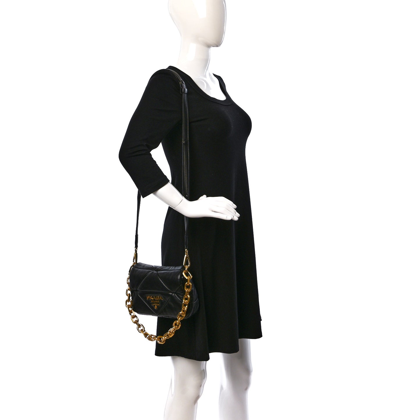 Nappa Metal Quilted Small Patchwork System Flap Bag Black