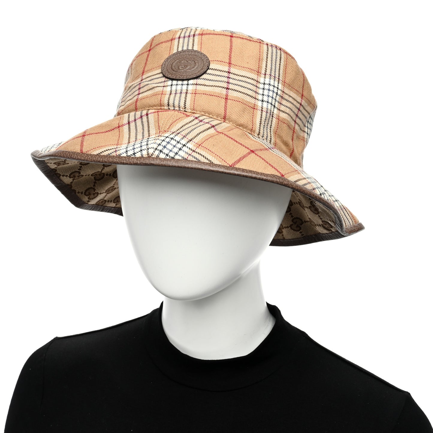 Monogram Plaid Bob Double Back Reversible Bucket Hat M Beige