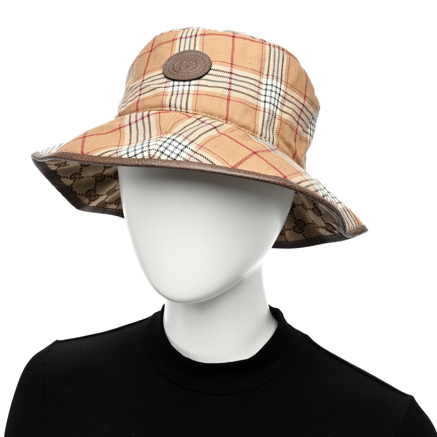 Gucci Monogram Plaid Bob Double Back Reversible Bucket Hat M Beige 2 of 14