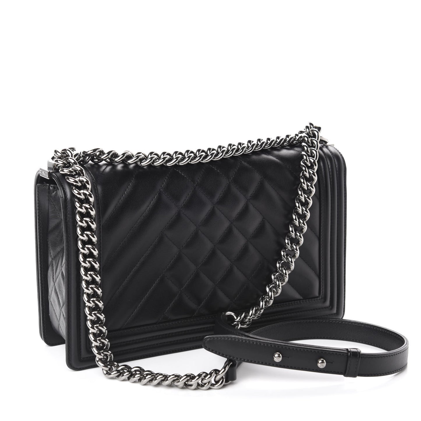Calfskin Chevron Quilted Medium Boy Flap Black