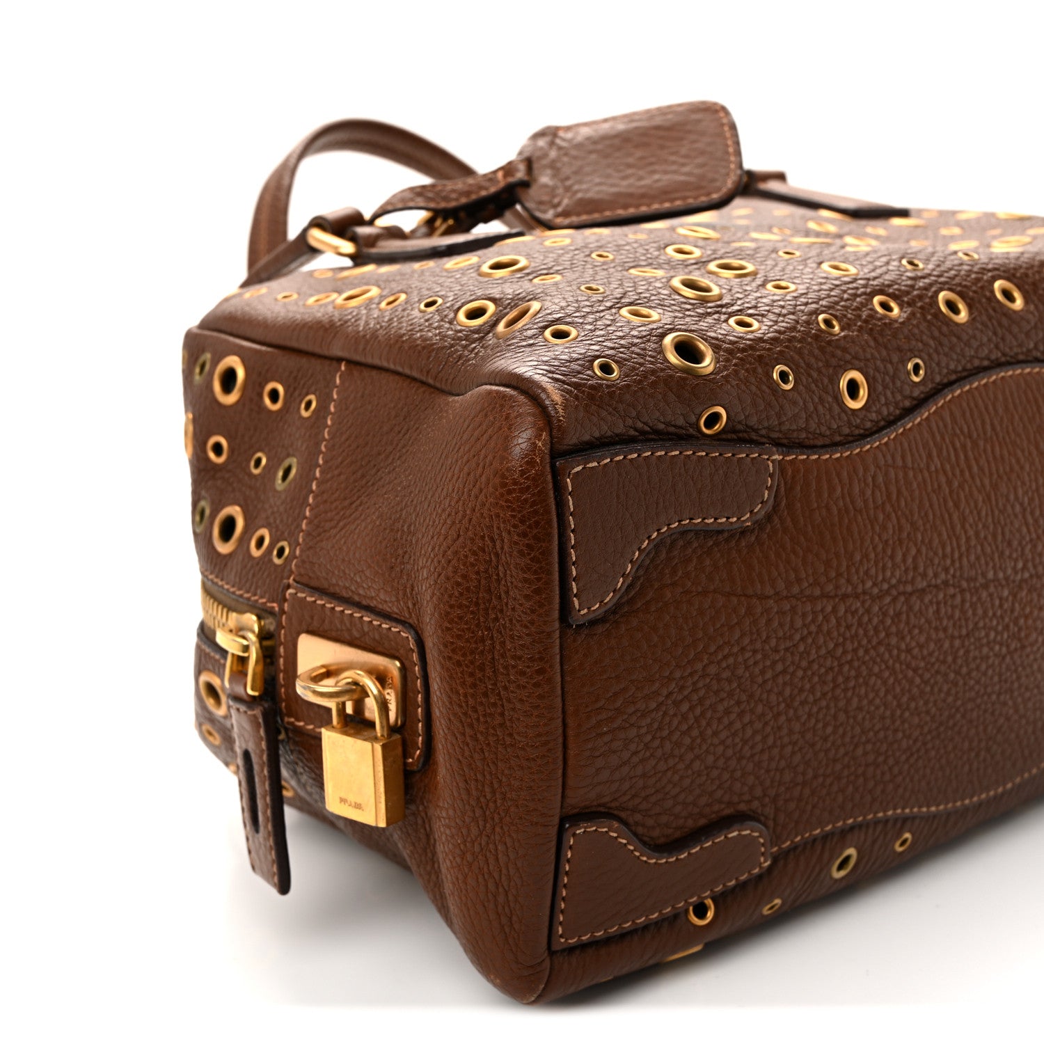Prada Vitello Daino Grommet Satchel Bruciato 9 of 11