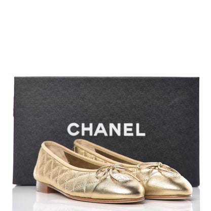Chanel Metallic Lambskin Quilted Cap Toe Ballerina Flats 36 Gold 13 of 13