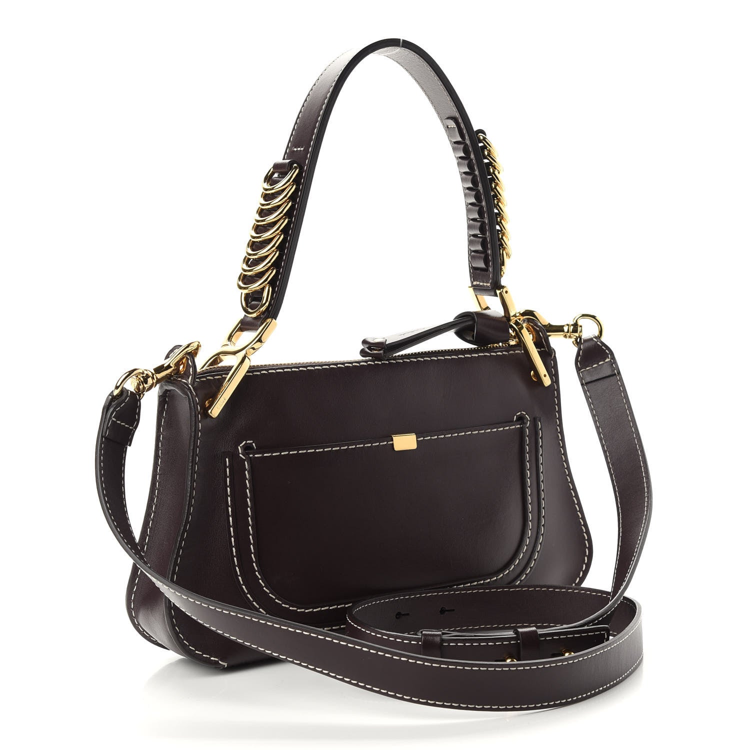 Chloe Shiny Calfskin Small Marcie Saddle Shoulder Bag Black Raisin 3 of 10