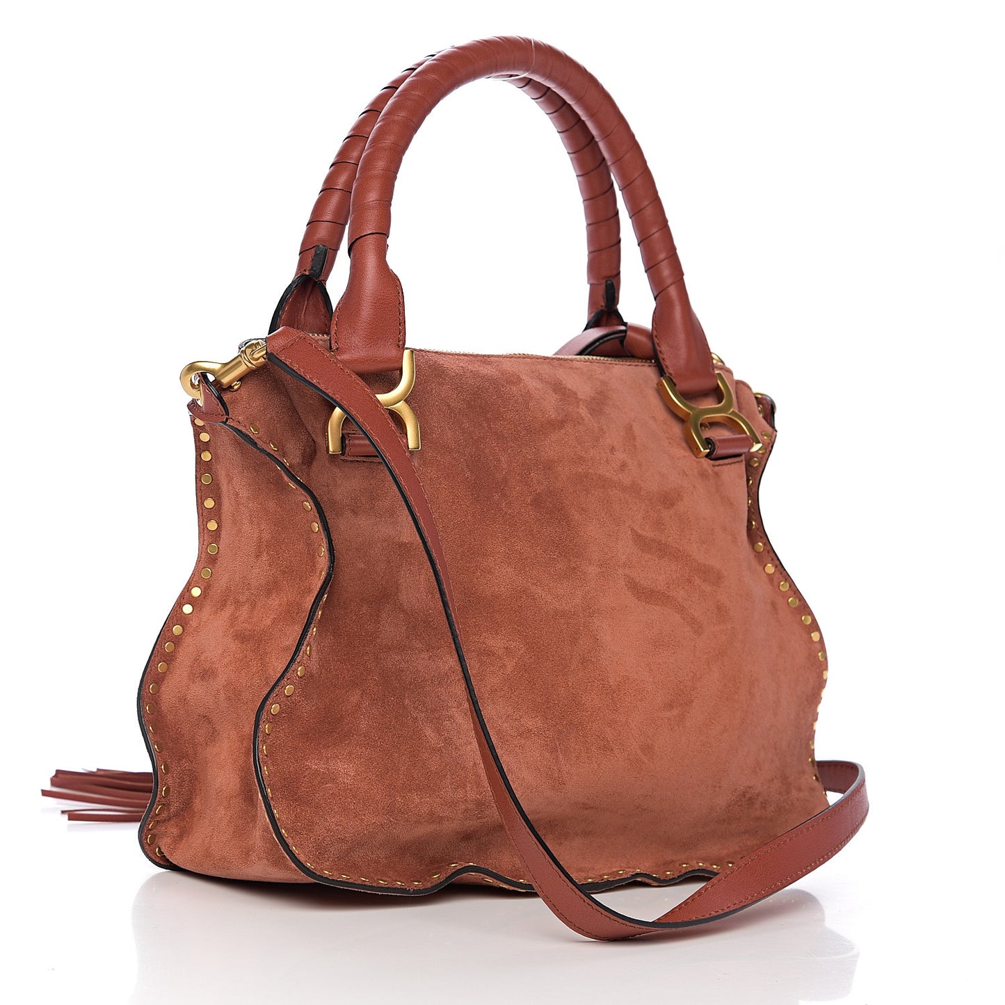 Suede Calfskin Braided Medium Marcie Satchel Terracotta Red