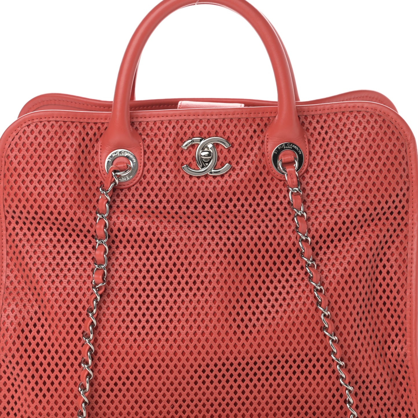 Calfskin Perforated Up In The Air Tote Red