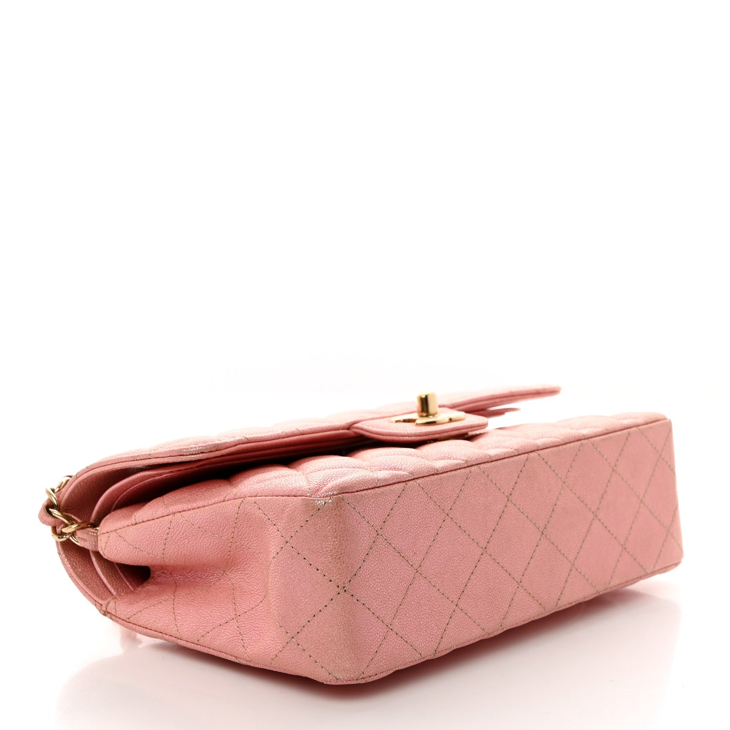 Iridescent Caviar Quilted Small Double Flap Pink