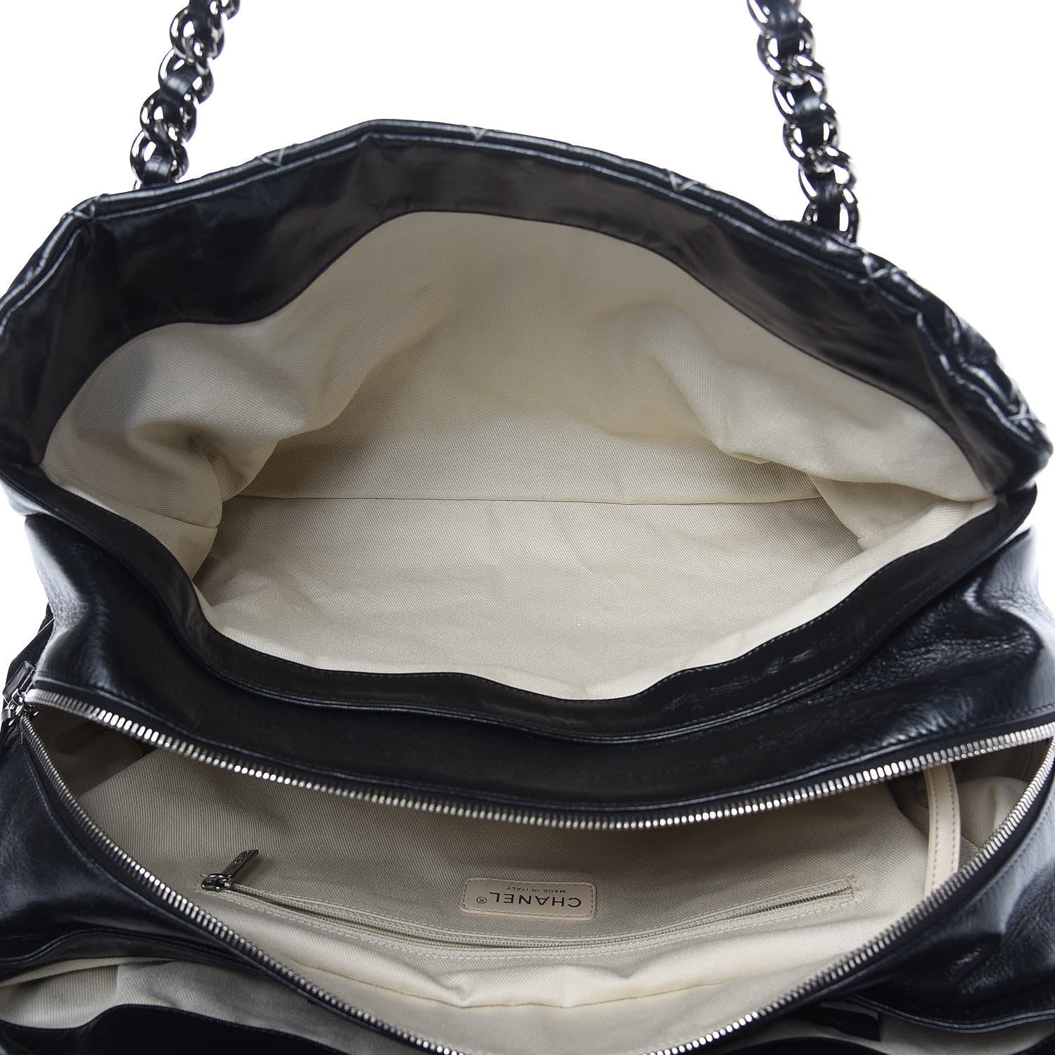 Chanel Glazed Goatskin Double Contrast Stitch Large Tote Black 6 of 14