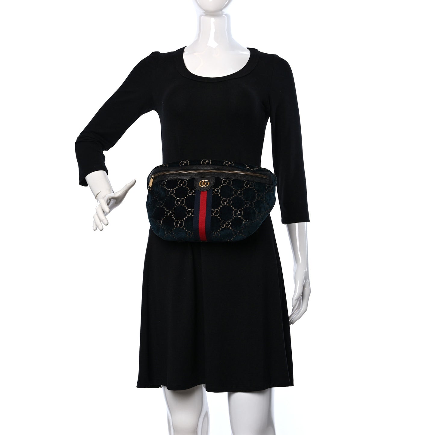 Velvet GG Monogram Web Belt Bag Blue Beige