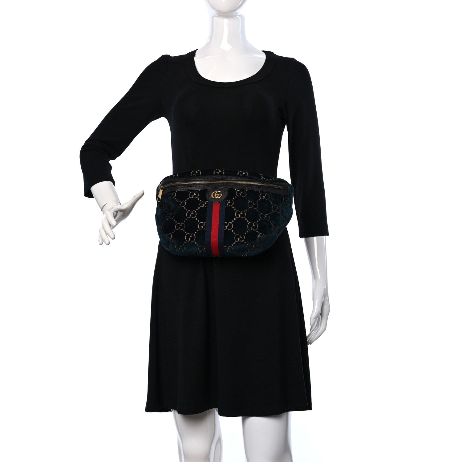 Gucci Velvet GG Monogram Web Belt Bag Blue Beige 3 of 8