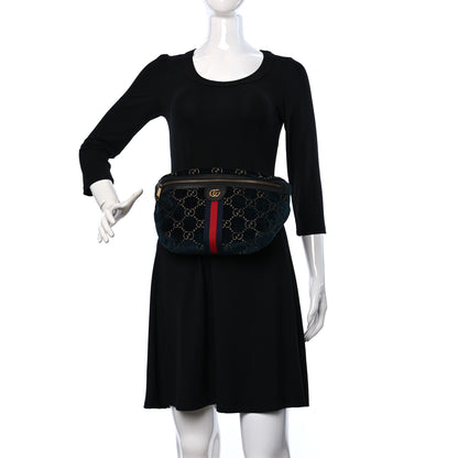 Gucci Velvet GG Monogram Web Belt Bag Blue Beige 3 of 8