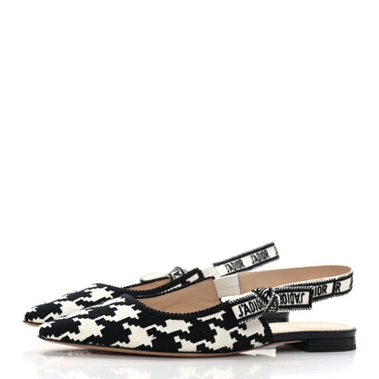 Christian Dior Cotton Ribbon Macro Houndstooth J'Adior Slingback Ballet Flats 39.5 Black White 3 of 8
