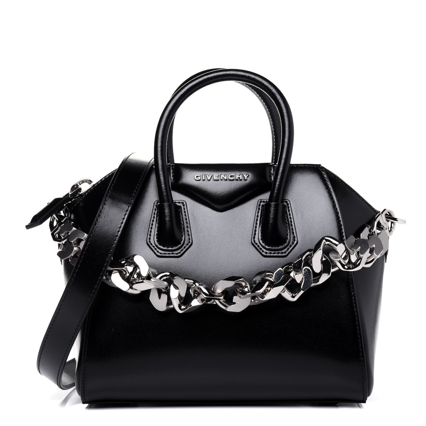 Shiny Lord Calfskin Mini Antigona With Chain Black
