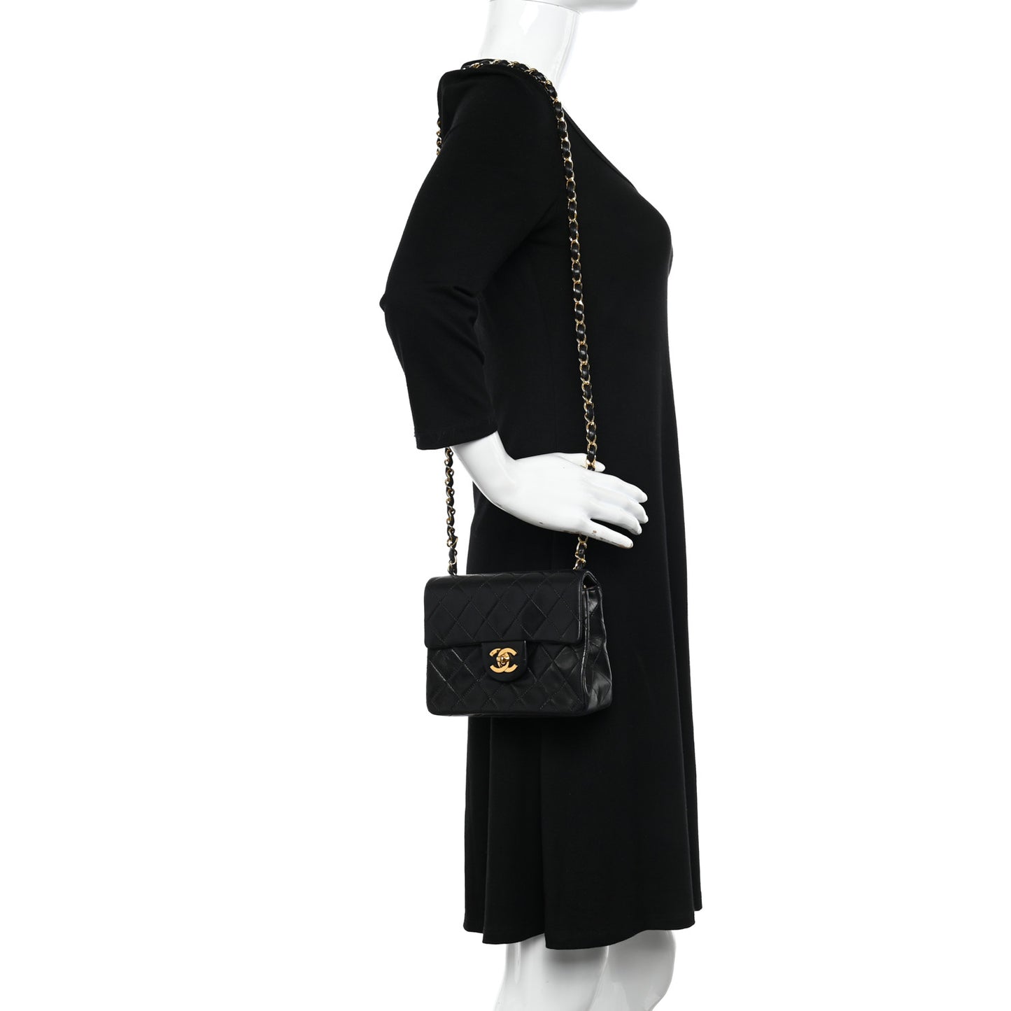 Lambskin Quilted Mini Square Flap Black