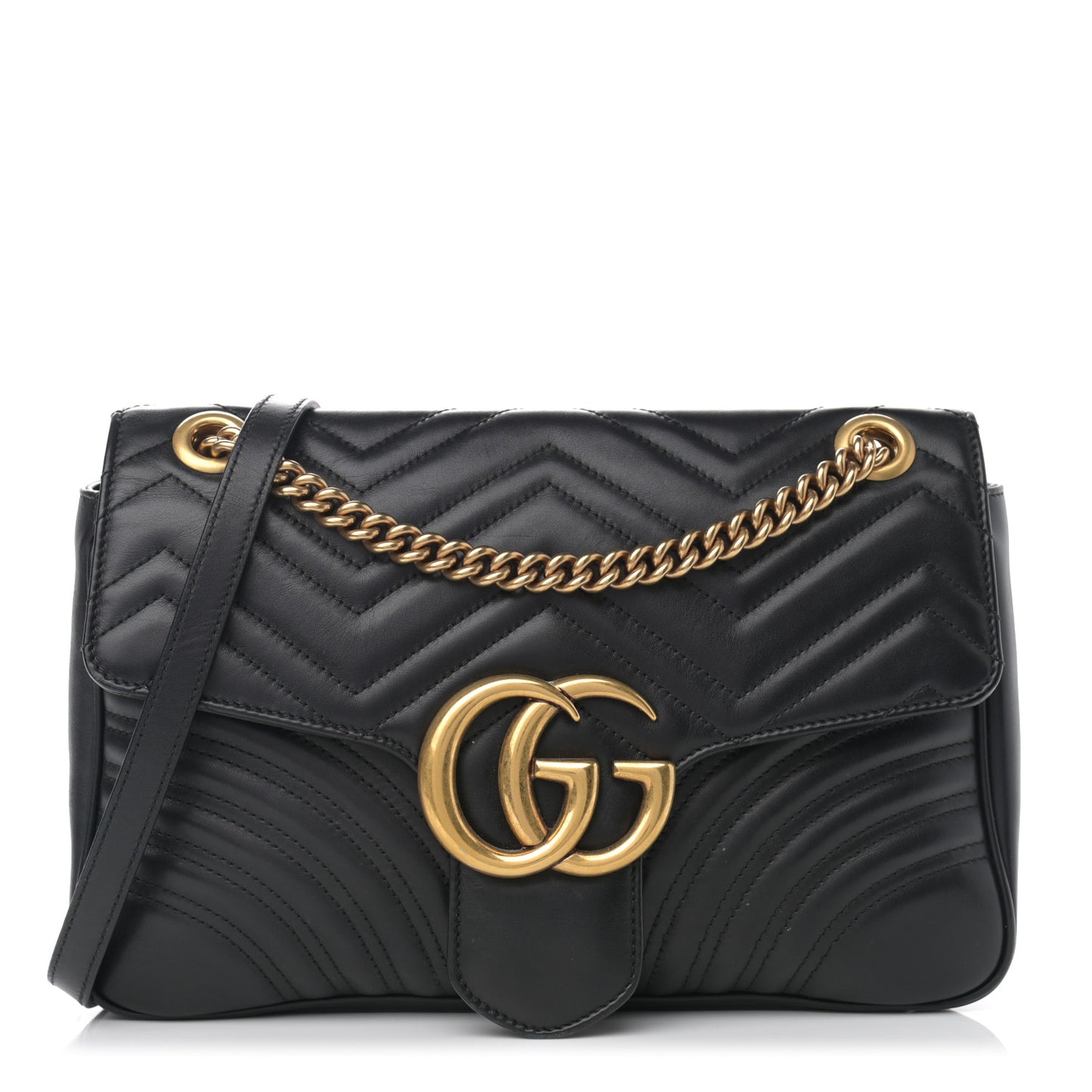Calfskin Matelasse Medium GG Marmont Shoulder Bag Black