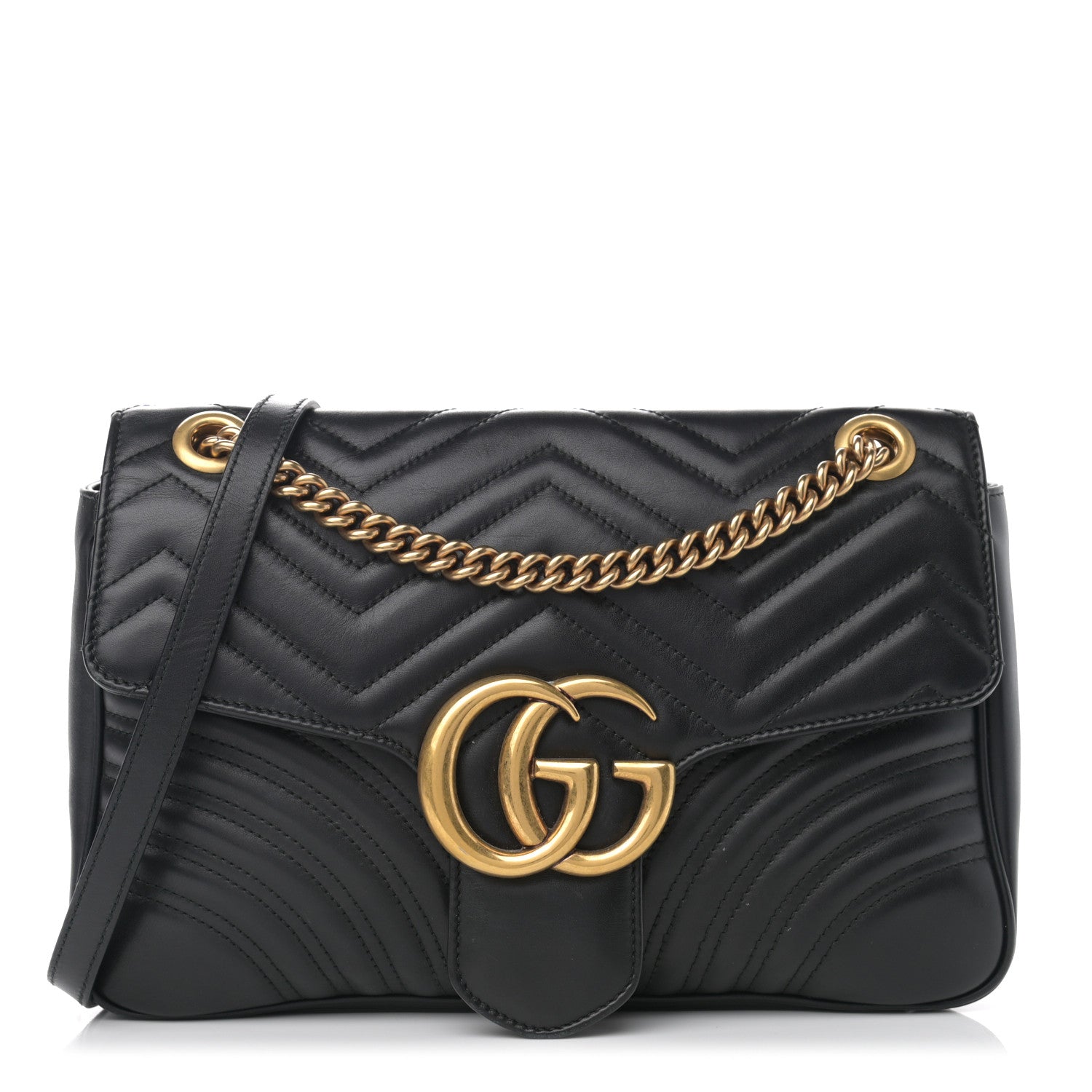 Gucci Calfskin Matelasse Medium GG Marmont Shoulder Bag Black 1 of 14