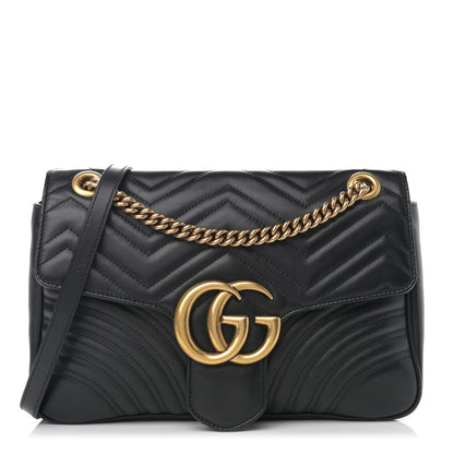 Gucci Calfskin Matelasse Medium GG Marmont Shoulder Bag Black 1 of 14