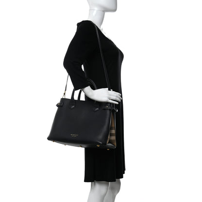 Burberry Grainy Calfskin House Check Medium Banner Tote Black 2 of 14